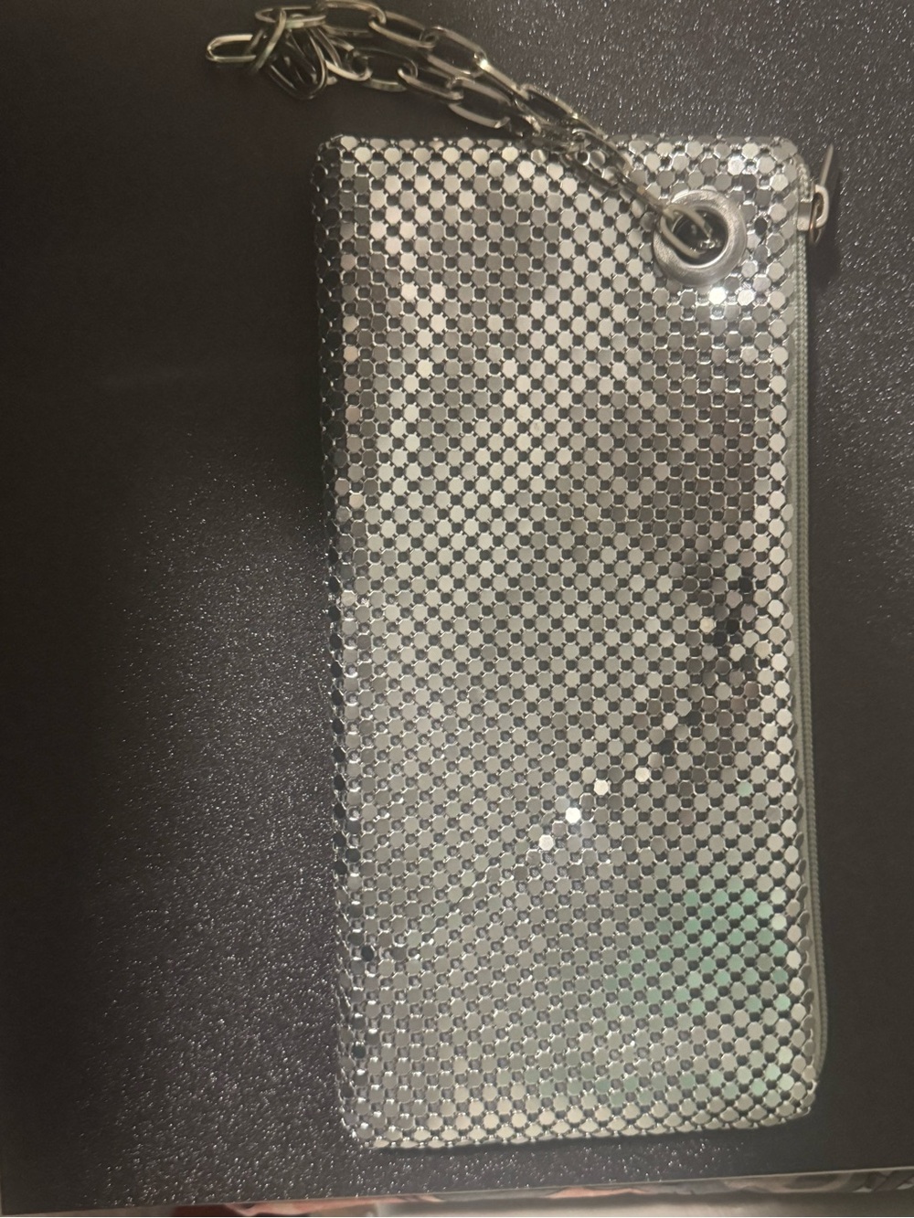 Silver Sequin Wallet Phone Case with Chain Strap